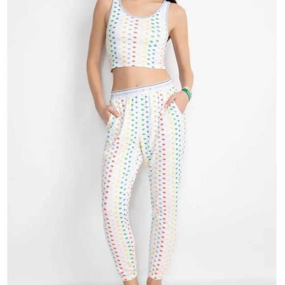 Alice + Olivia A+O x Big Feelings Mandy Jogger PJ Set White Large NWT - Picture 1 of 5
